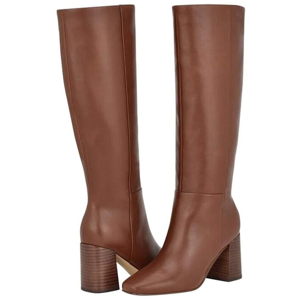 Calvin Klein Arista Boots Womens US 5 Brown Leather Block Heel Knee High LION615